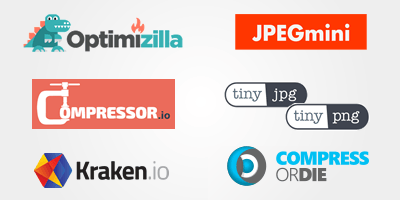 Logos of compress-or-die, optimizilla, JPEGmini, Compressor.io, tinyjpg, kraken.io