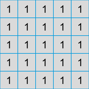 Image with a 5x5 grid showing a 1 in each row
